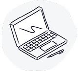 Laptop and pen icon representing parent workspace, coworking and remote work productivity.
