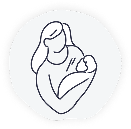 Childcare icon showing caregiver cradling an infant, representing familycare™ services.