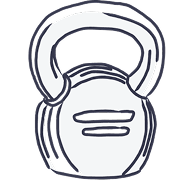 Fitness and wellness icon of a hand-drawn kettlebell representing exercise and training.