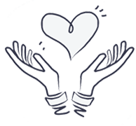 Familycare™ community icon: stylized hands cradling heart representing care and support