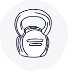Hand-drawn kettlebell icon representing fitness and wellness for parents and staff training
