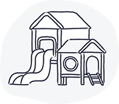 Play structure with slide and playhouse illustrating childcare, toddlers, and play